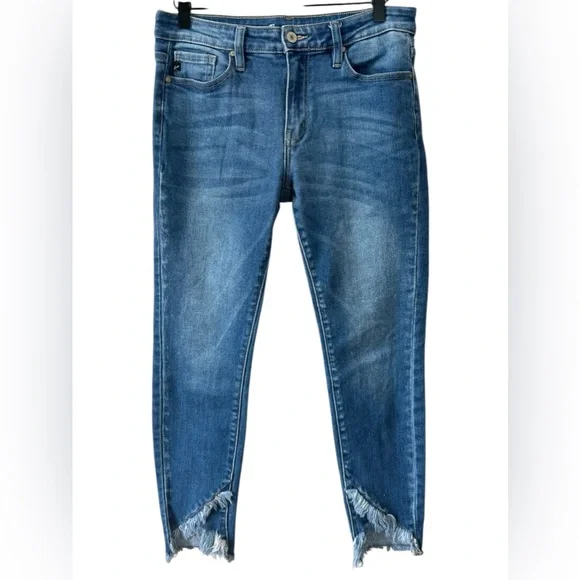 KanCan Jeans Womens Skinny Frayed Fringe Ankle Medium Wash Blue Stretch Denim 28 - Picture 1 of 7